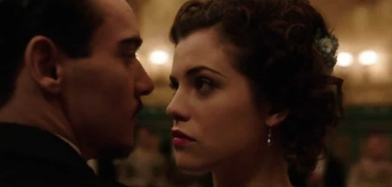 Dracula (Jonathan Rhys Meyers) and Mina Murray (Jessica De Gouw) share a waltz on NBC's Dracula. 