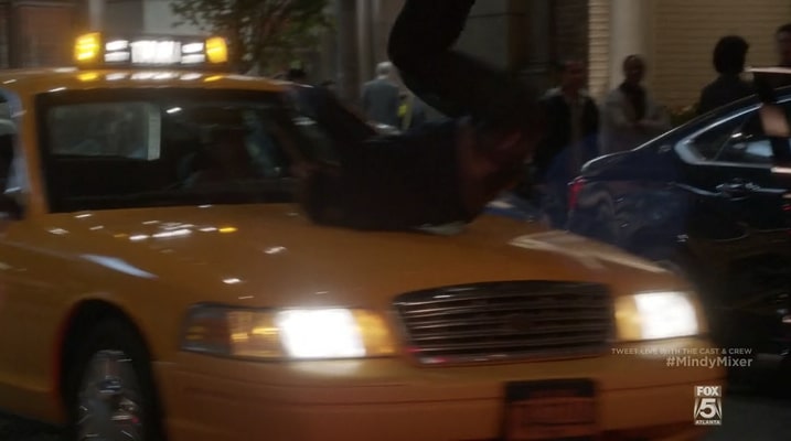 Danny being hit by a taxi cab on his way to meet Mindy.