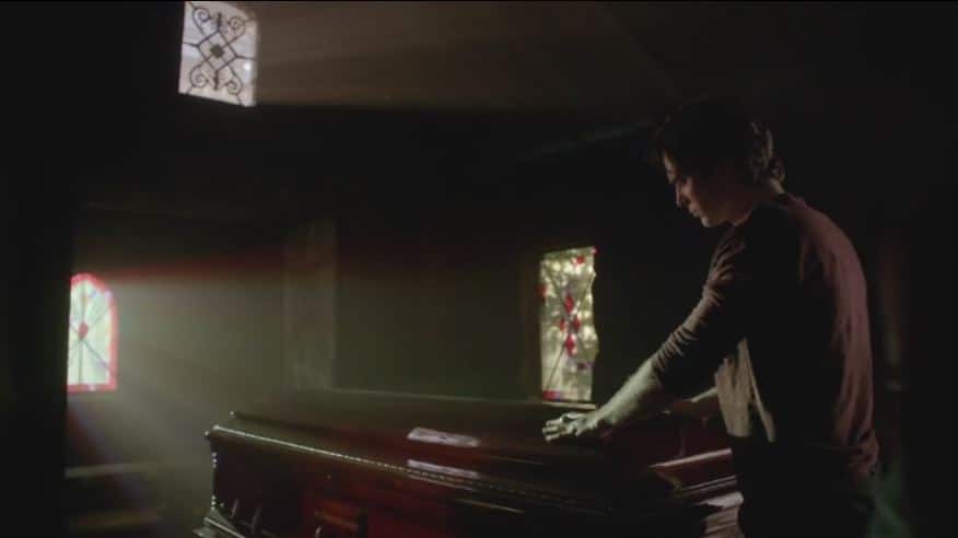 Damon with coffin
