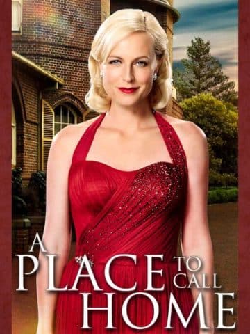 A Place to Call Home Season 1 poster with Marta Dusseldorp as Sarah wearing a red dress.