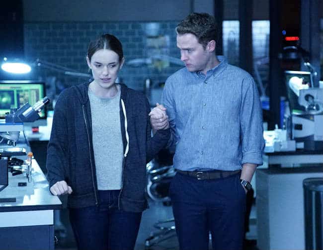 Fitz and Simmons hold hands in the lab after her return. Photo: ABC