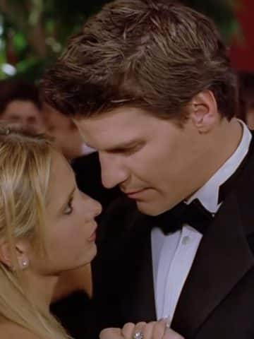 Buffy the Vampire Slayer Couples Ranked featured image showing buffy and angel dancing