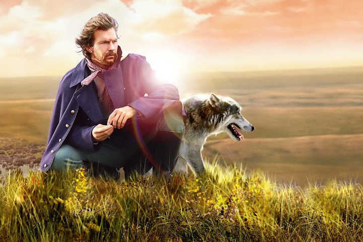 Dances with Wolves promo image with Kevin Costner and a wolf-like dog.