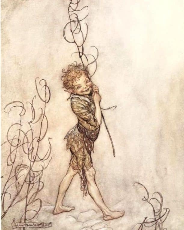 Puck from a 1908 edition of Shakespeare's A Midsummer Night's Dream, illustrated by Arthur Rackham