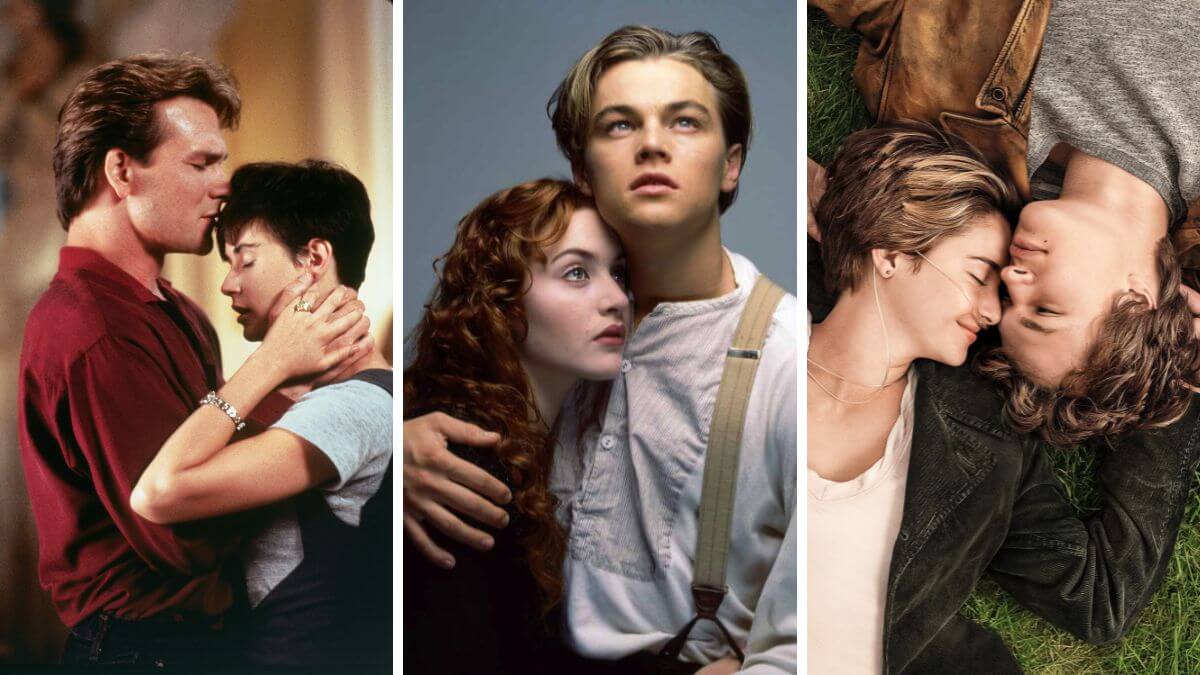 valentine's day movies - romantic tearjerker movies featured image with Ghost, Titanic, and The Fault in Our Stars