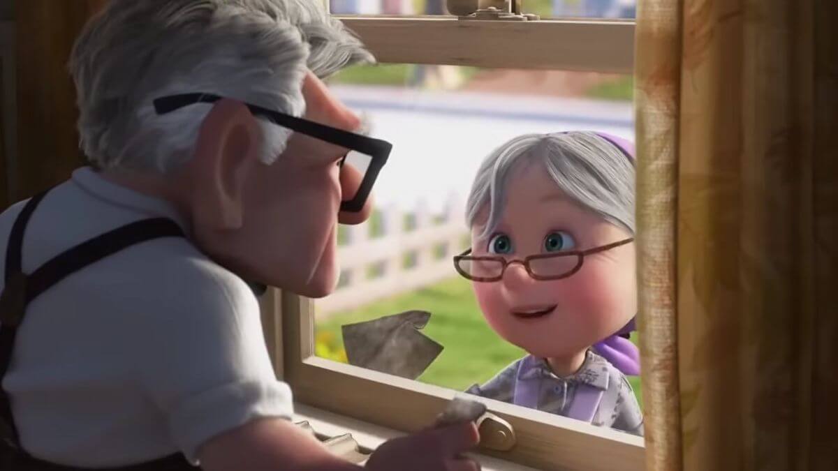 Up movie showing a happy elderly couple in this list of romantic movies about older couples and love.