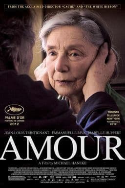 Amour movie poster with Emmanuelle Riva in Amour.
