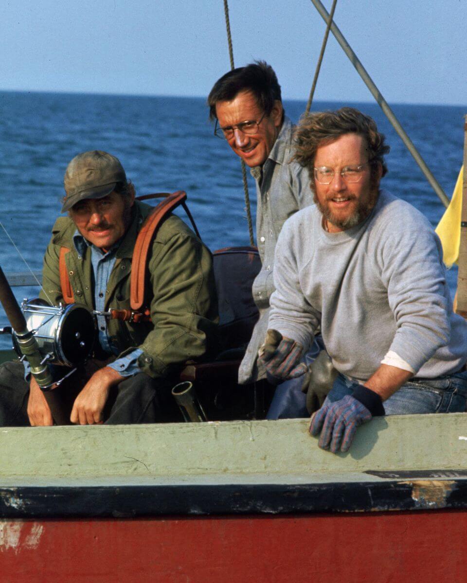 Jaws movie still with main characters on a boat