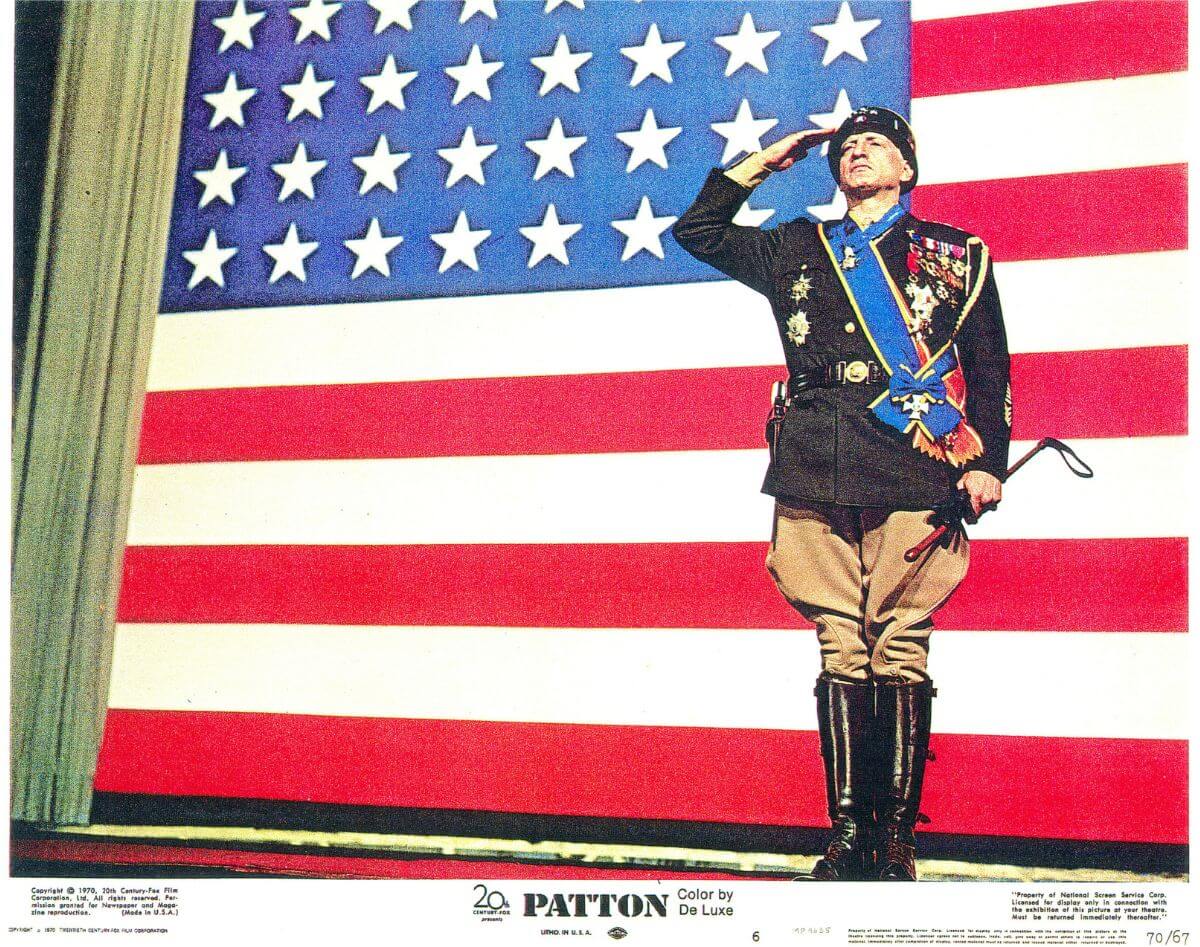 Patton lobby card poster with an american flag