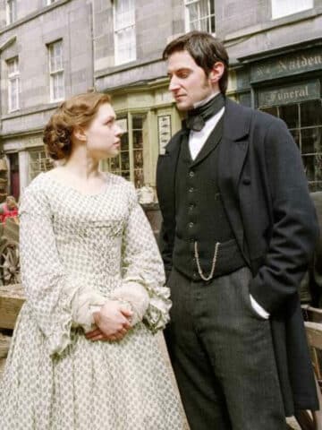 North and South promo shot with Margaret Hale and John Thornton. They're both wearing Victorian costumes.