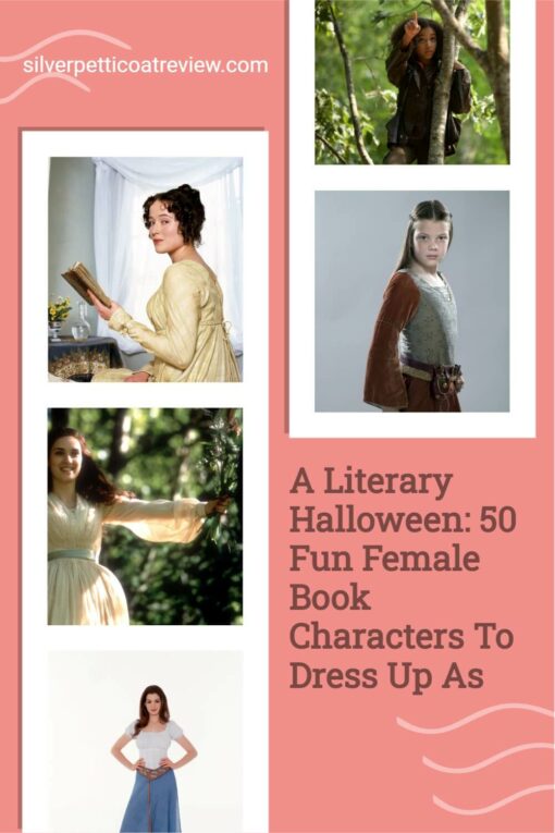 A Literary Halloween: 50 Fun Female Book Characters To Dress Up As; pinterest image