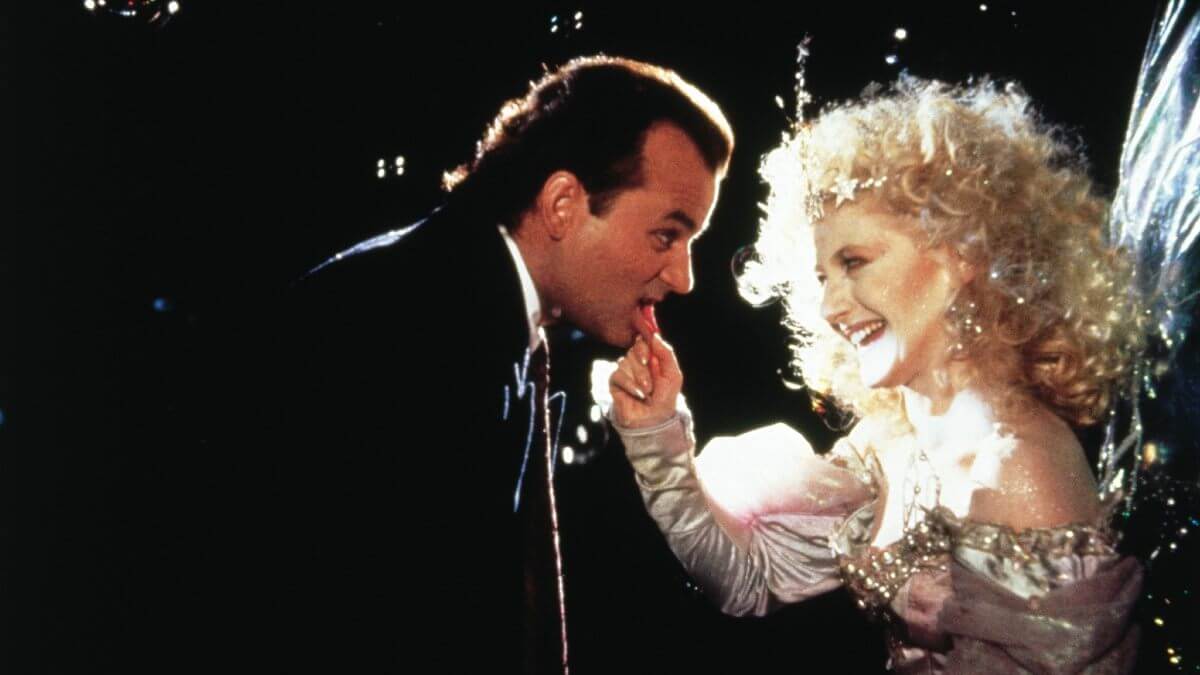 Scrooged 1988 publicity still with Bill Murray and Carol Kane
