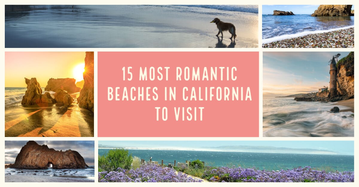 most romantic beaches in california to visit; featured image with a collage of California beaches