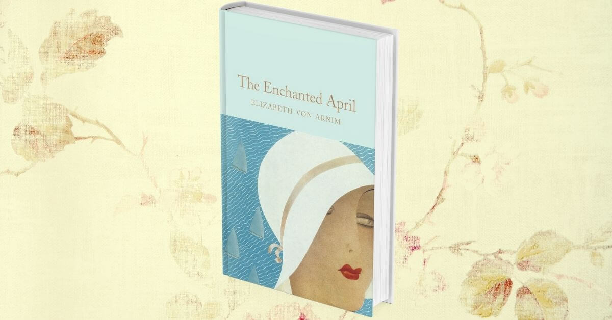 the enchanted april book cover with vintage victorian background