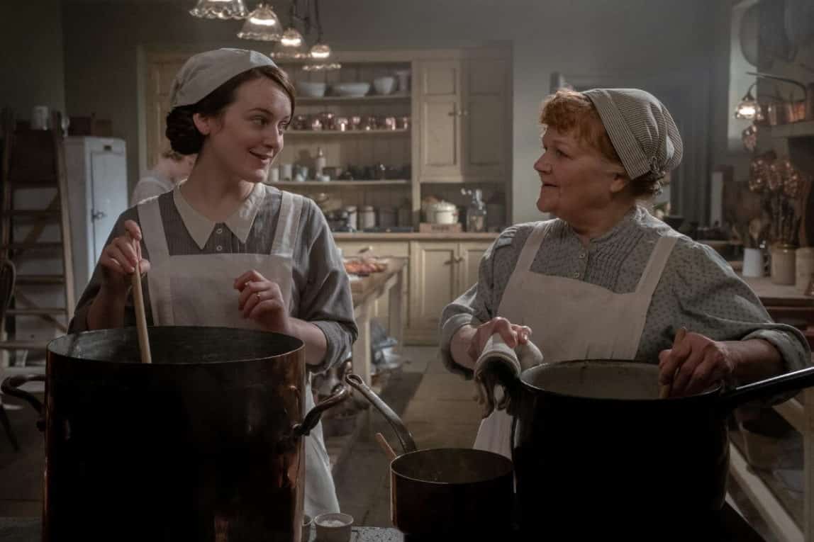 Sophie McShera stars as Daisy and Lesley Nicol stars as Mrs. Patmore in Downton Abbey: A New Era