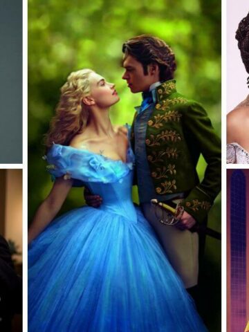 princess movies collage with Cinderella 2015 film in the center.