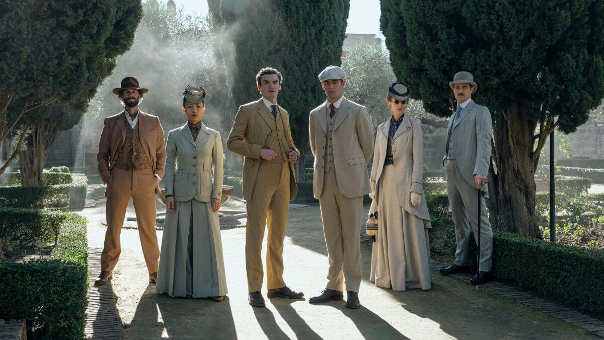 Joseph Fiennes, Zine Tseng, Dónal Finn, Hero Fiennes Tiffin, Natascha McElhone, Max Irons in Young Sherlock.