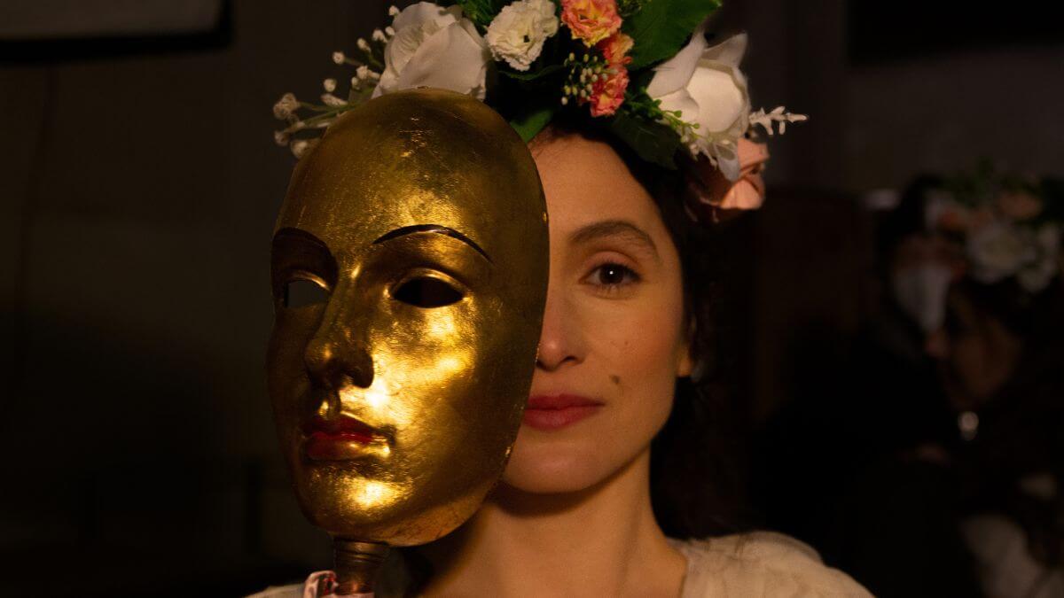 Anne Boleyn with mask from docudrama