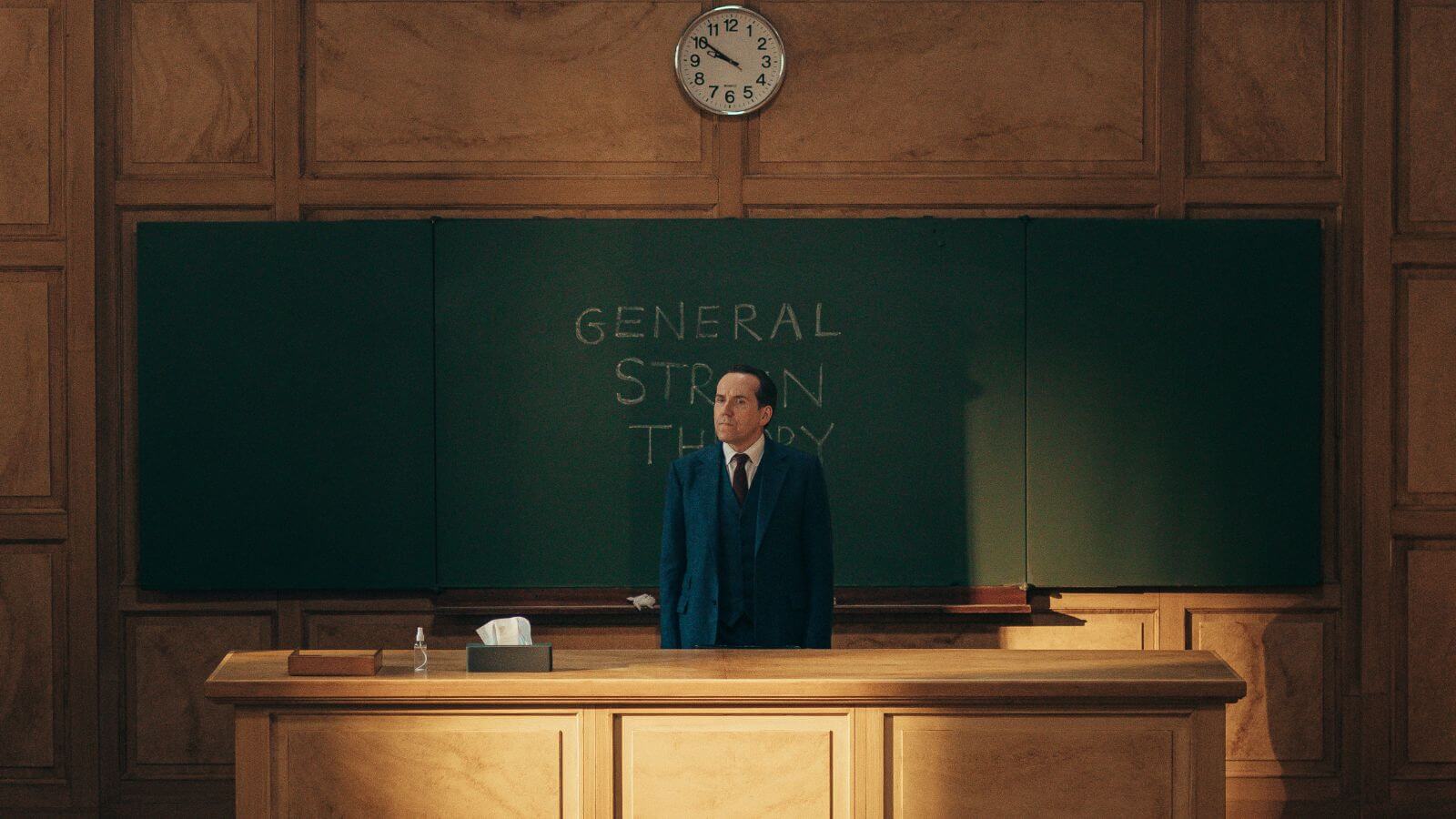 Ben Miller as Professor T in a classroom setting.