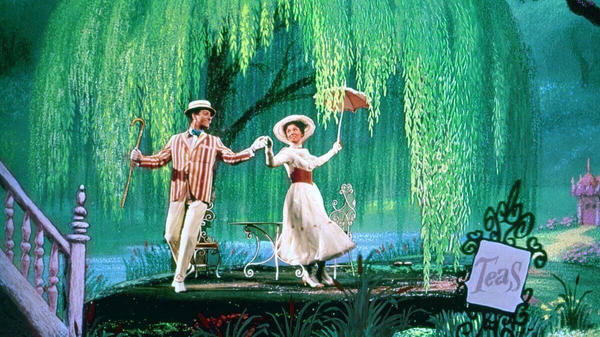 Dick Van Dyke and Julie Andrews dancing in Mary Poppins