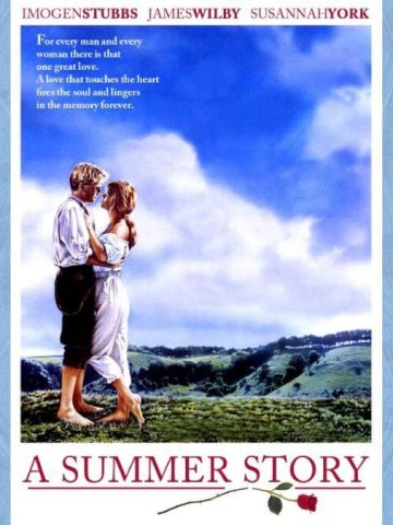 a summer story poster with a blue victorian background