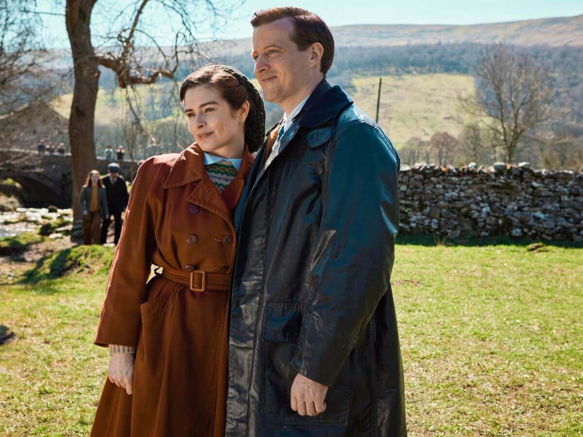Helen and James smiling together in All Creatures Great and Small Season 4 still