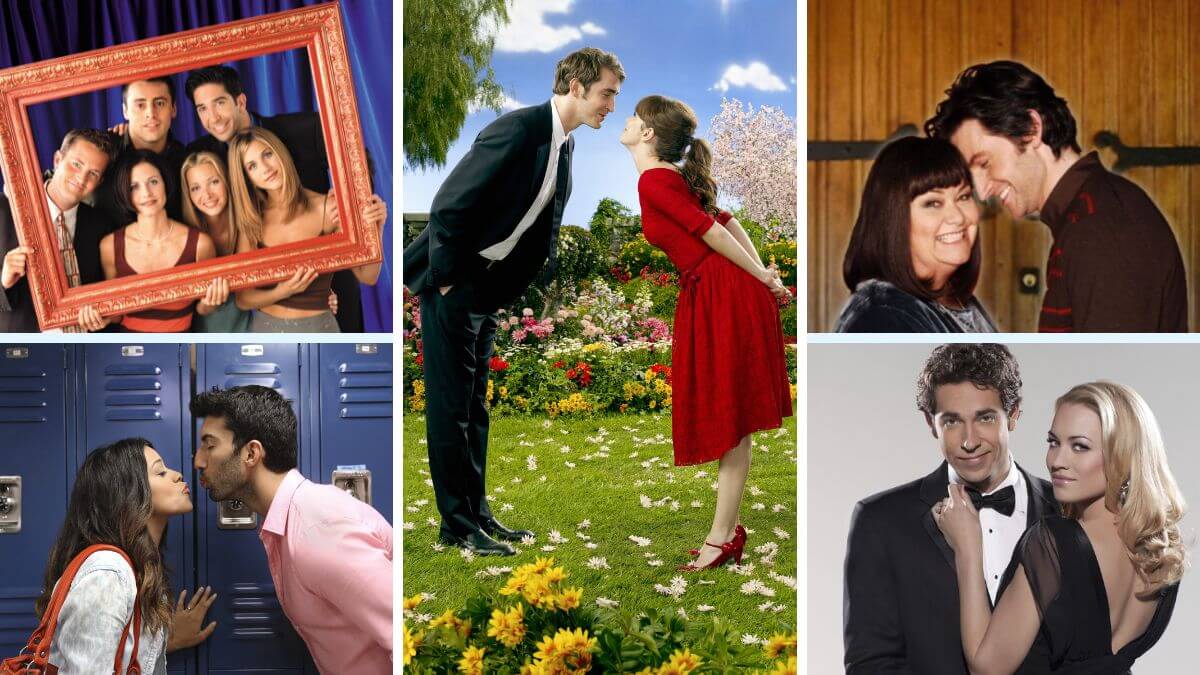 rom-com tv shows featured image collage with pushing daisies in the center