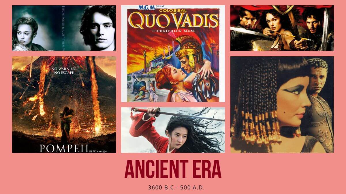 Ancient Period Drama Reviews (3600 B.C &ndash; 500 A.D.) Shows a collage of period dramas with Quo Vadis movie poster in the center.
