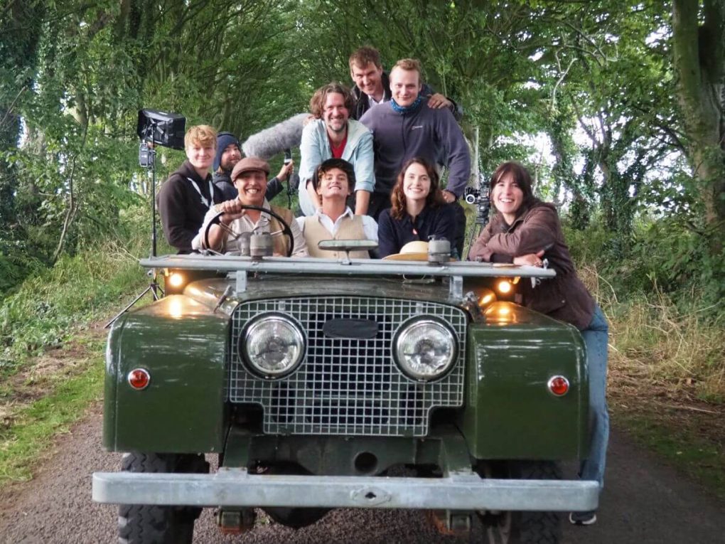 Cast and Crew of Stella in a 1930s car