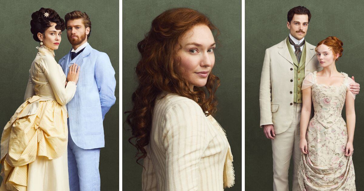 The Forsytes on PBS collage with Eleanor Tomlinson in the center