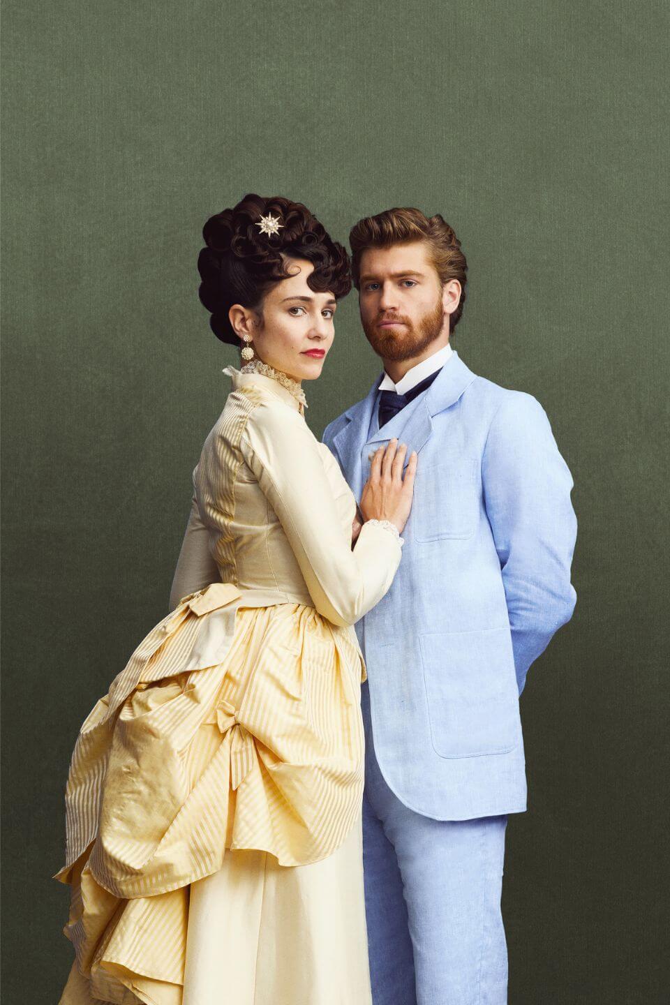 Tuppence Middleton as Frances Forsyte and Danny Griffin as Jo Forsyte Jr.