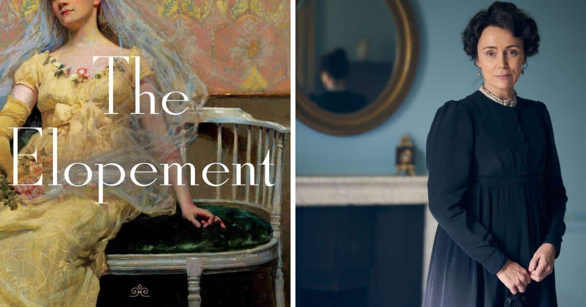 The Elopement Book Cover and Keeley Hawes as Cassandra Austen