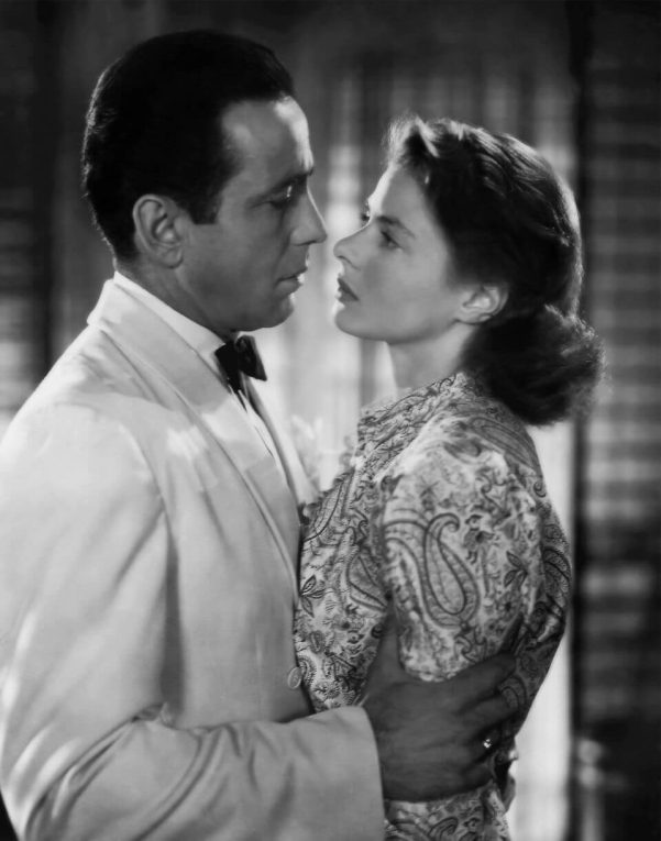 Promotional image for Casablanca (1942) featuring Humphrey Bogart and Ingrid Bergman.