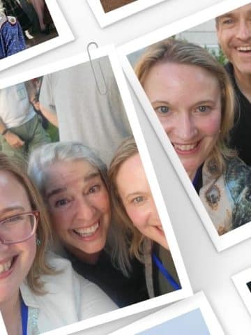 A Polaroid-style photo collage of real memories from the 2026 Road to Avonlea Convention on Prince Edward Island. Features an official Gold Pass convention badge for Amber Topping, Road to Avonlea DVD cover, personal selfies with sister and cast members, vibrant island flora, red PEI ocean cliffs, and the historic Victorian exterior of Dalvay by the Sea.