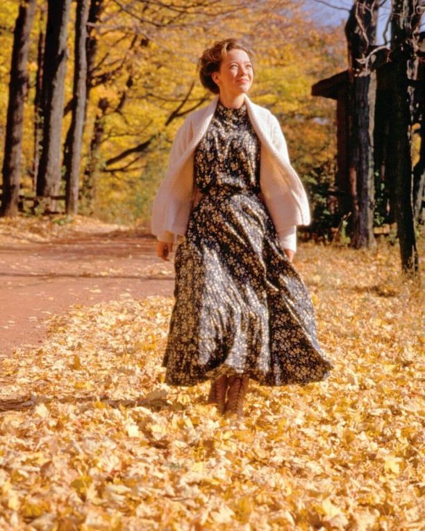 Felicity King takes a walk surrounded by Autumn leaves.
